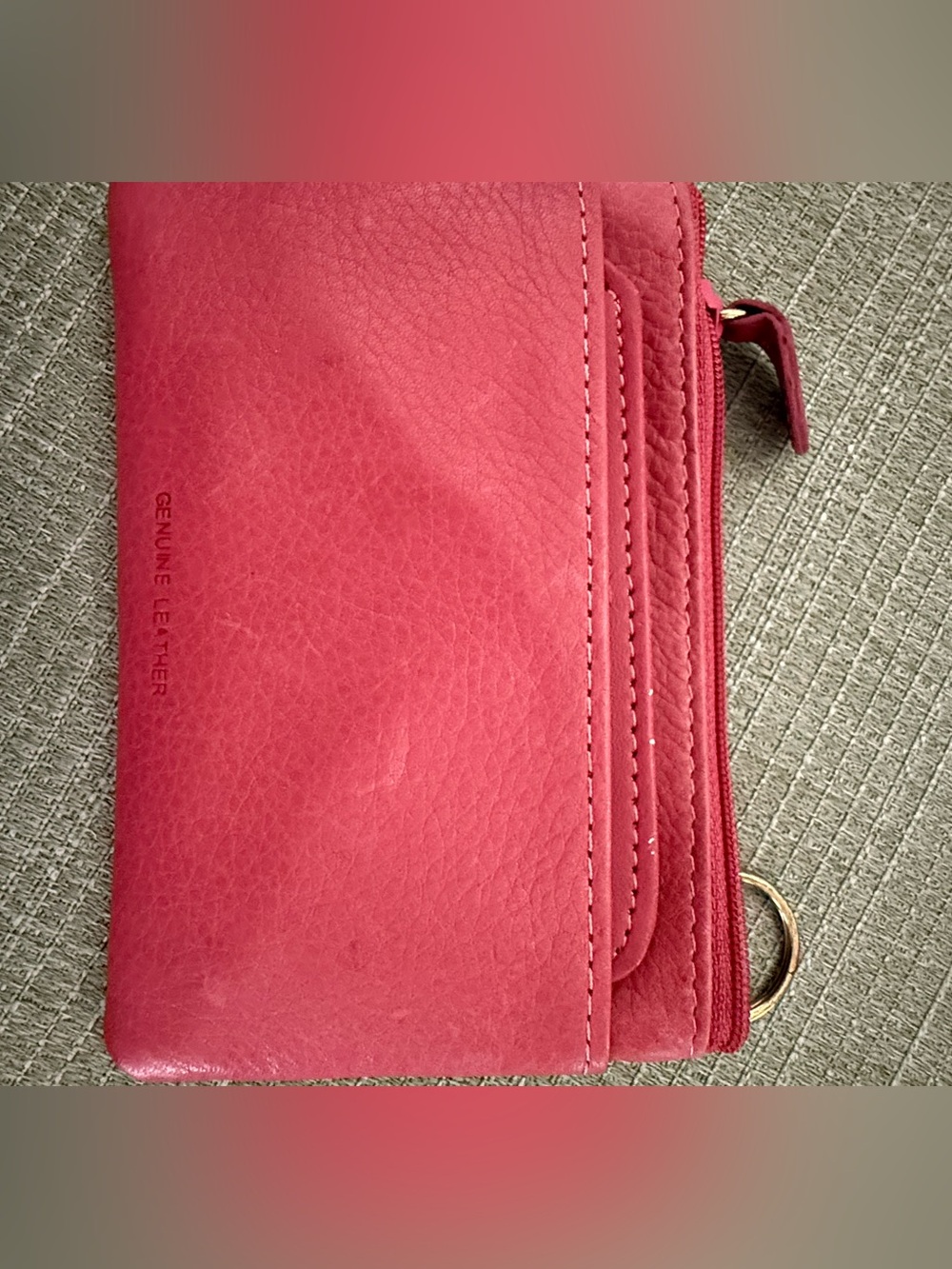 Genuine Leather Pink Zip Card Case